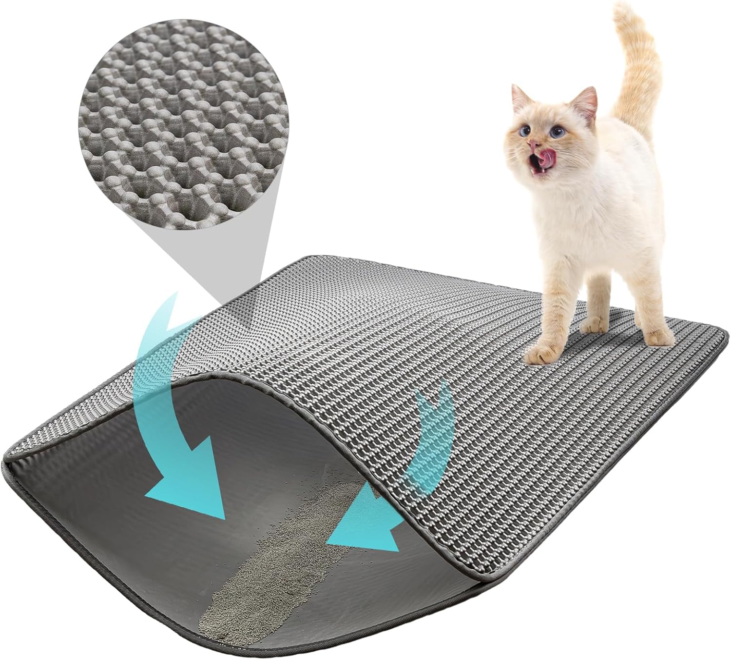 HiHloy Large Cat Litter Mat Trapper - 120 x 70cm Honeycomb Double Layer, Soft on Paws, Non-Slip,Urine Waterproof, Easy Clean and Durable Trapper rug Suitable for Litter Box (Gray) - Image 2