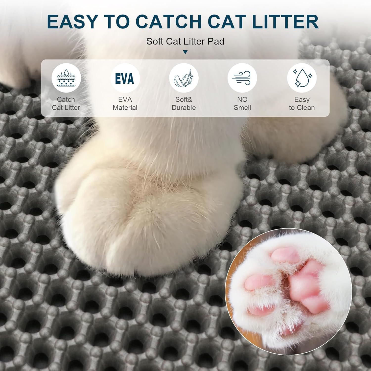 HiHloy Large Cat Litter Mat Trapper - 120 x 70cm Honeycomb Double Layer, Soft on Paws, Non-Slip,Urine Waterproof, Easy Clean and Durable Trapper rug Suitable for Litter Box (Gray) - Image 4