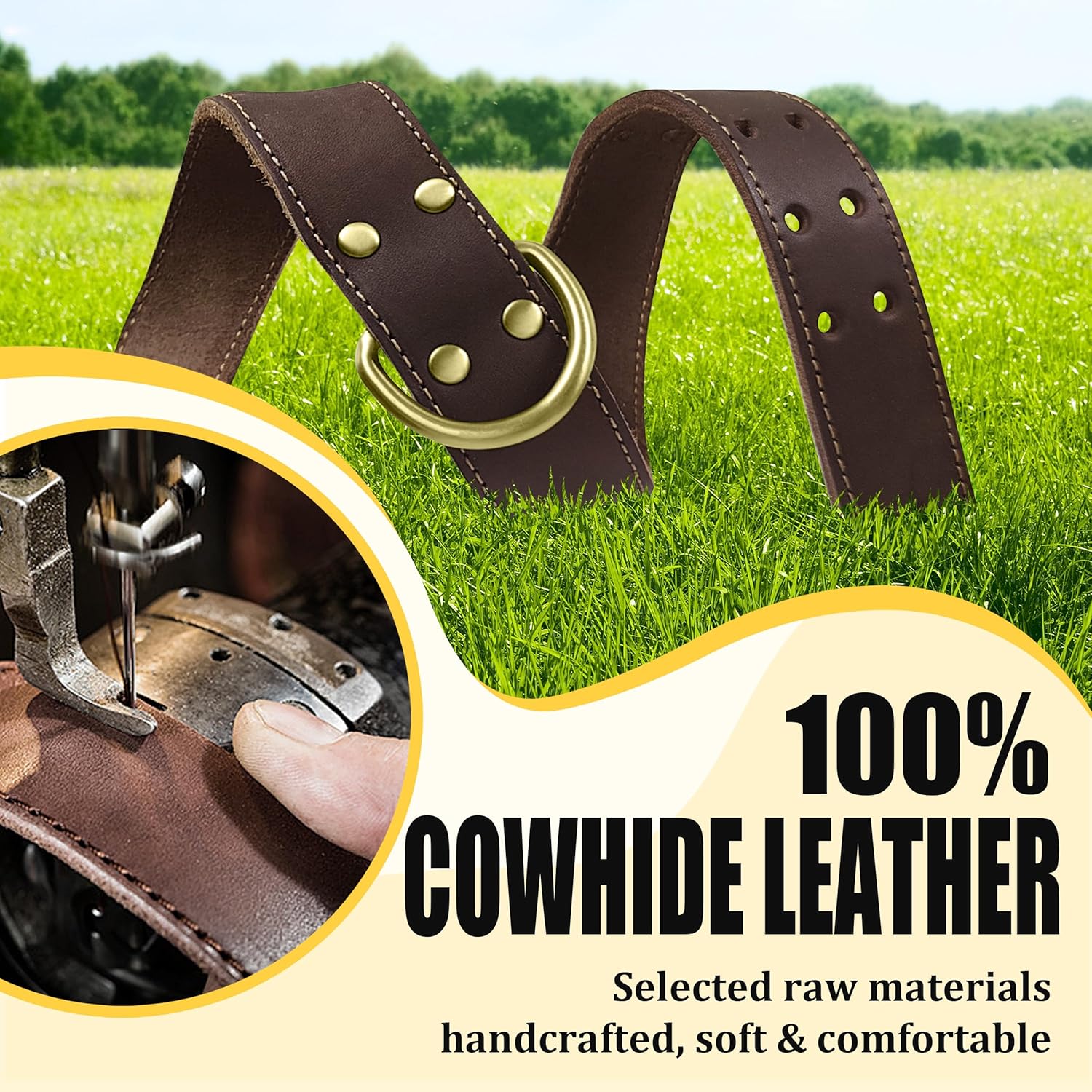 QRDA Leather Dog Collar Brown Dog Training Collar Heavy Duty Premium Leather Dog Collar Dog Collars for Medium/Large Dogs - Image 5