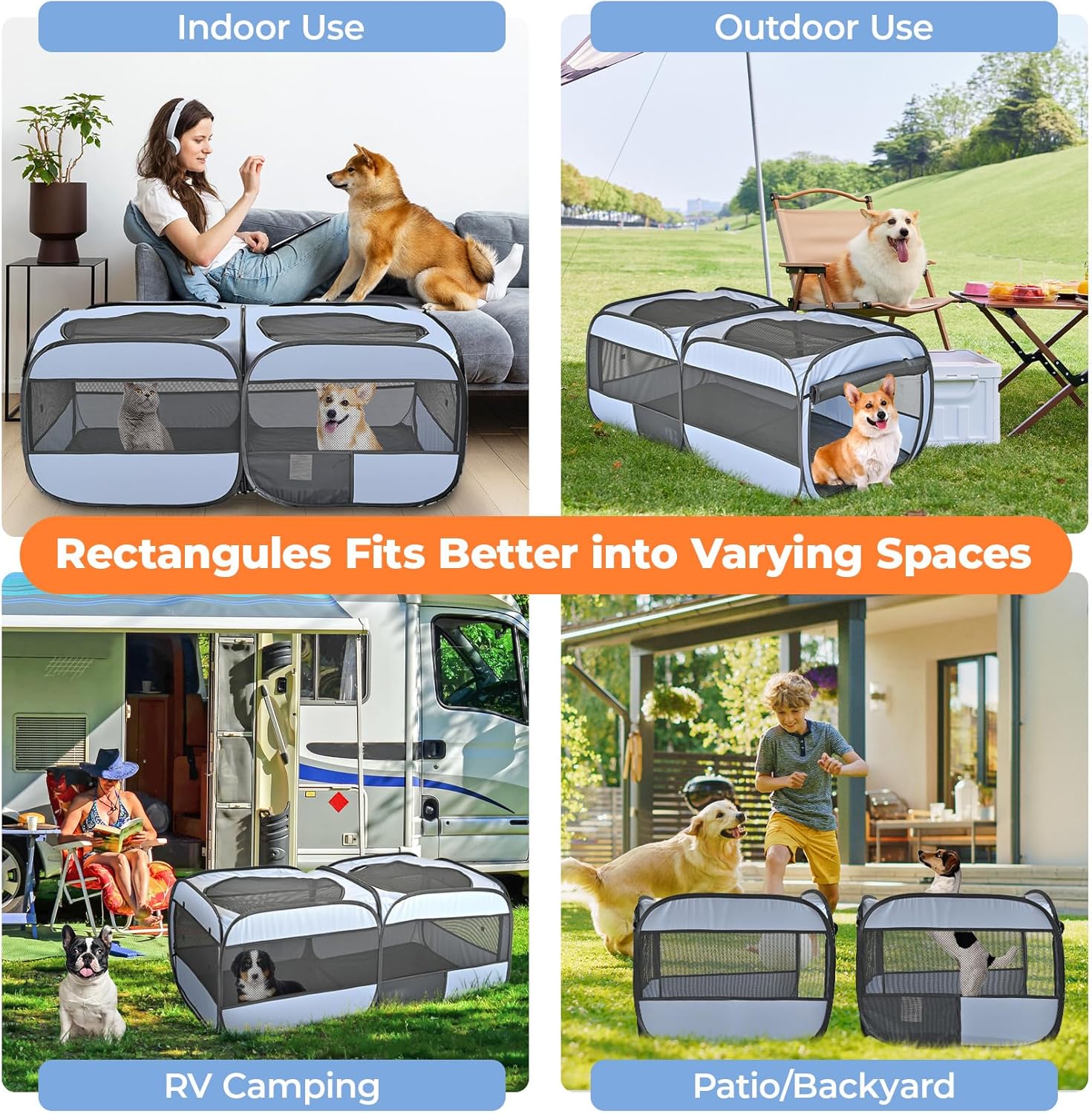 2-in-1 Pop Up Puppy Playpen, Detachable into 2 Separate Pens with Additional Doors, Assembly-Free Portable Cat Dog Crates Pet Pen Tent Kennel Kitten Enclosure Cage Indoor Outdoor Foldable Condo(L) - Image 5