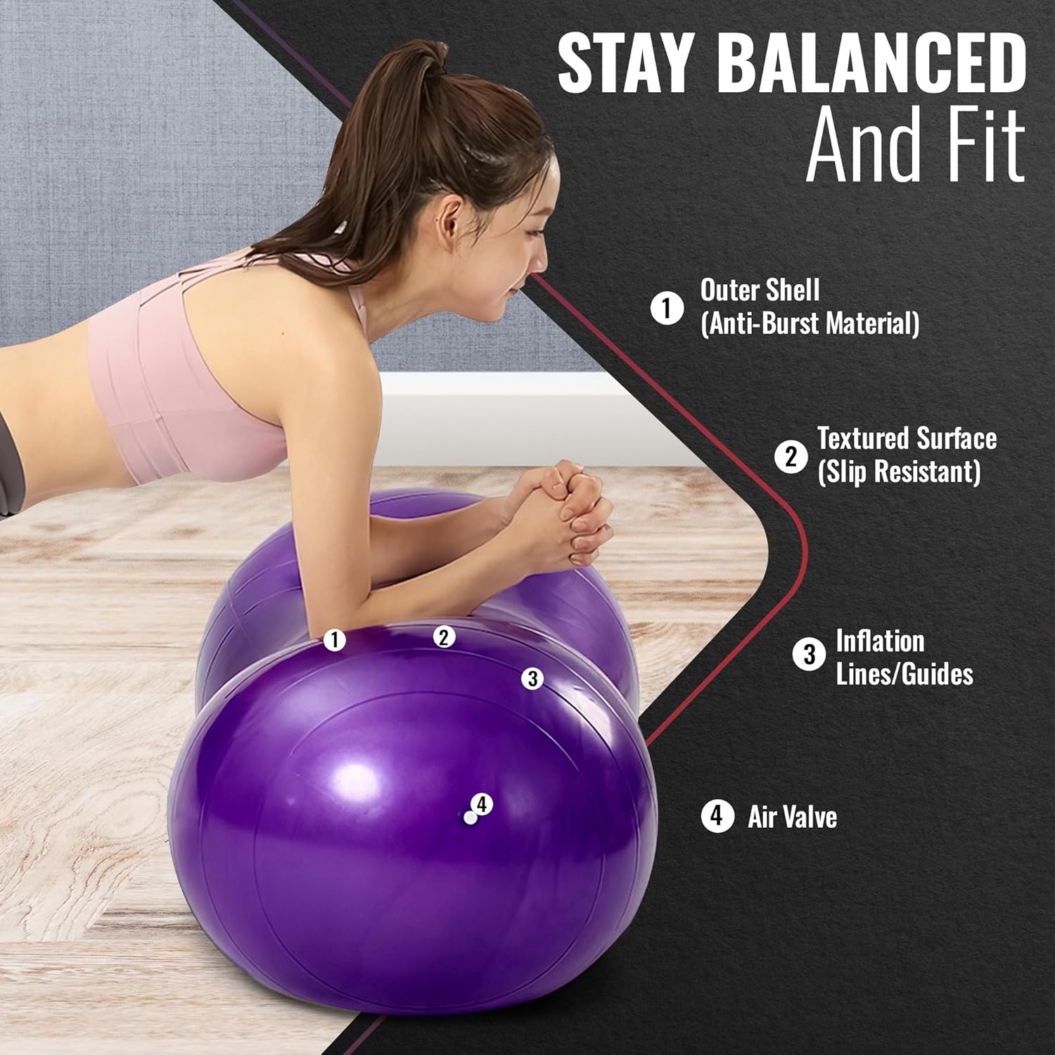 RESTORGYM Yoga Ball 55cm, 65cm, 75 cm & Peanut Ball 45-90 cm Set - Complete Yoga Ball for Pregnancy and Peanut Therapy Ball Bundle for Strength, Flexibility - Fitness Exercise & Balance Ball - Image 5