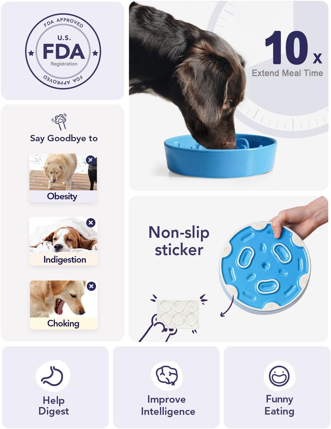 LE TAUCI Slow Feeder Dog Bowls Ceramic, 1.5 Cups Slow Eater Bowl for Dogs, Puppy Slow Feeder Bowl for Fast Eaters, Dog Dishes to Slow Down Eating, Maze Dog Bowl, Vortex Blue - Image 4