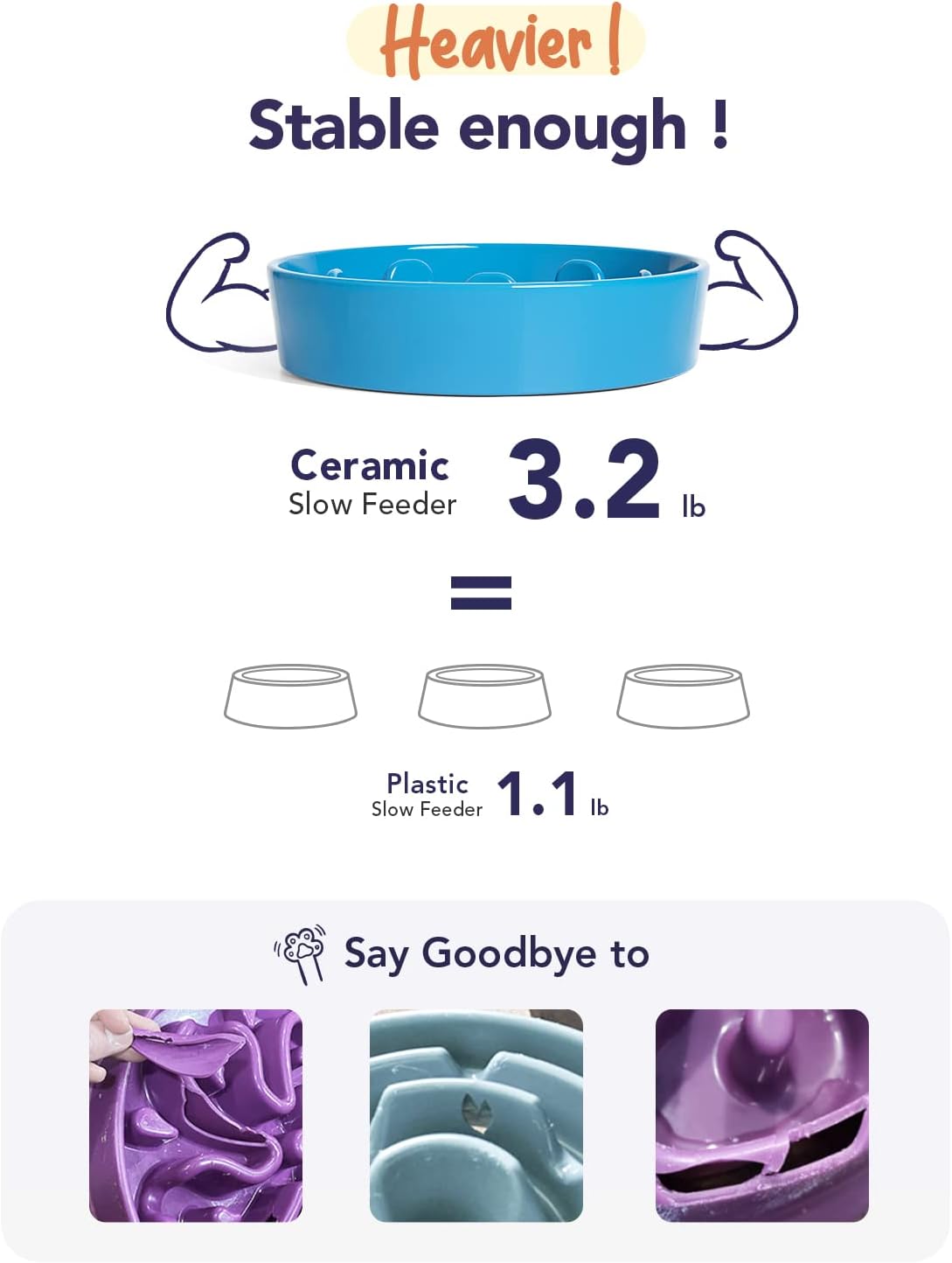 LE TAUCI Slow Feeder Dog Bowls Ceramic, 1.5 Cups Slow Eater Bowl for Dogs, Puppy Slow Feeder Bowl for Fast Eaters, Dog Dishes to Slow Down Eating, Maze Dog Bowl, Vortex Blue - Image 5