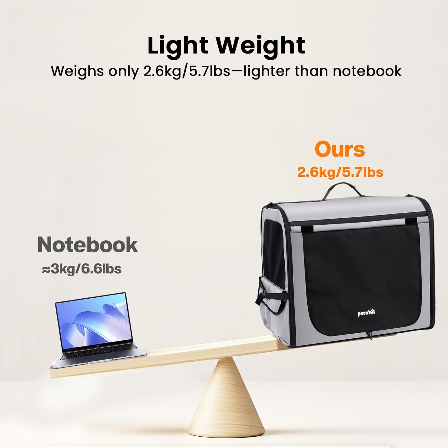 Pecute Collapsible Dog Crate for Pets<15kg, Pet Carrier Stable and Light Weight, Soft Dog Crate with Breathable Windows, Portable Dog Carrier with Curtain 61×45×52 cm (Gray) - Image 5