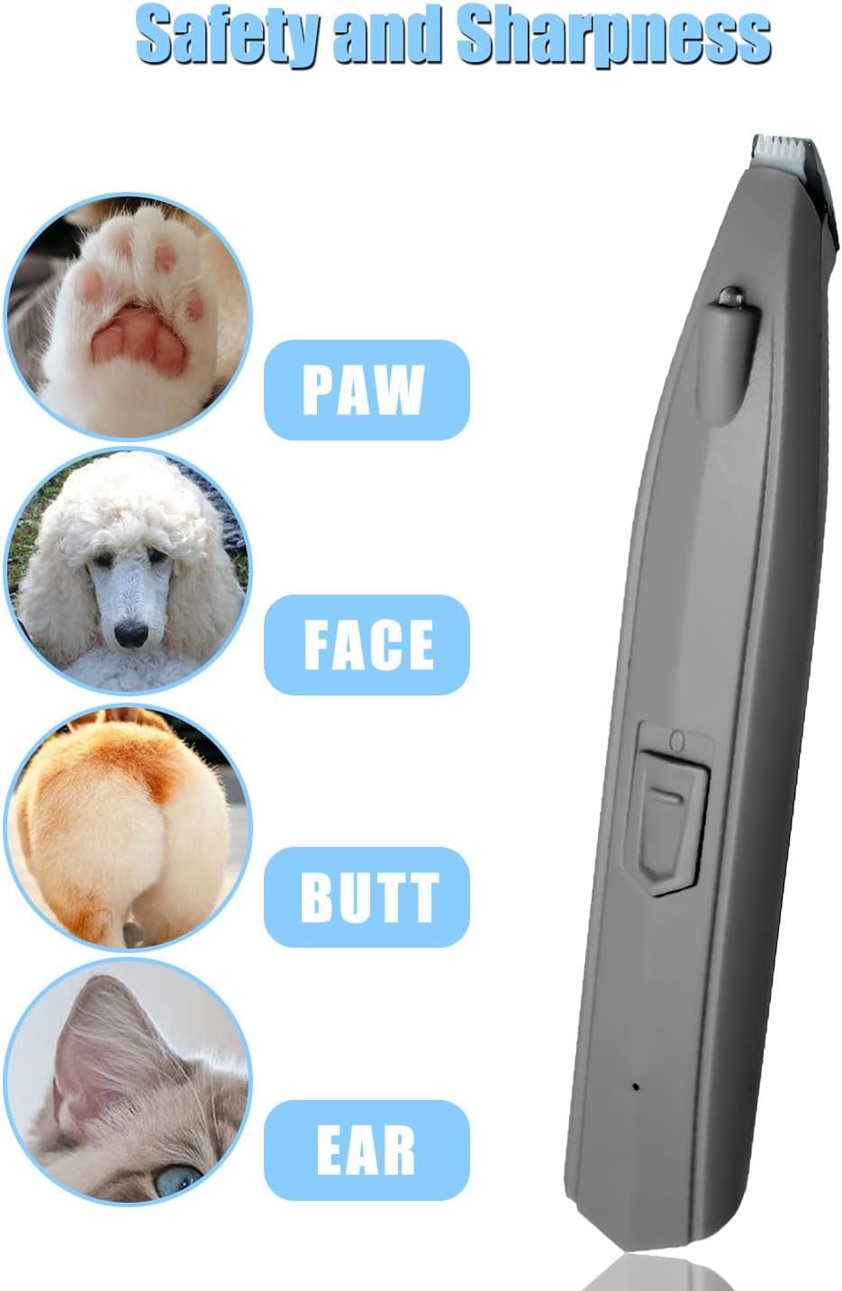 KIKETECH LED Paw Trimmer - Low Noise, Cordless Clippers for Dog Grooming, USB Rechargeable Small Area Shaver for Cats Hair Around Paws, Eyes, Ears, Face, Rump, Black - Image 3
