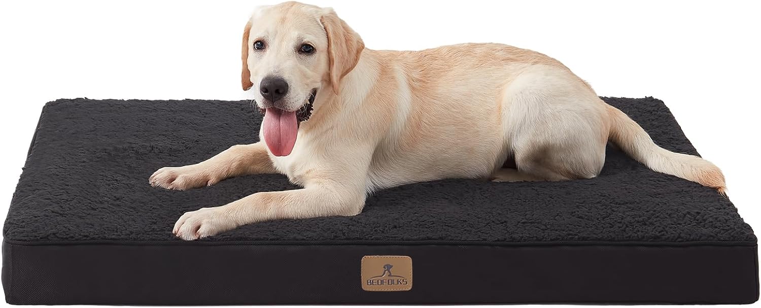 Bedfolks Orthopedic Dog Bed for Extra Large Dogs - Egg Foam Dog Crate Bed with Removable Waterproof Cover, Pet Bed Mat Suitable for Dogs and Pets Up to 90 lbs (41 x 29 x 3.5 inches, Black) - Image 2