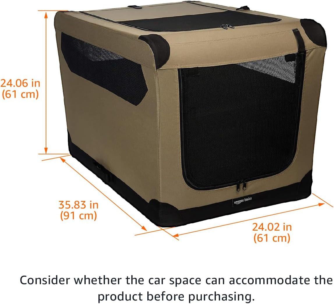 Amazon Basics Folding Soft Crate for Cat, Dog, Rabbit, Portable and Collapsible, 91cm, Tan,91.4cm L x 61.0cm W x 61.0cm H - Image 3