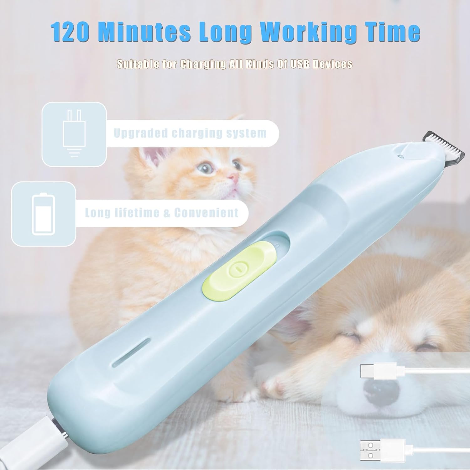 KIKETECH LED Dog Paw Trimmer - Low Noise, Cordless 2 Speed Dog Clippers for Grooming, USB Rechargeable Small Area Shaver for Dog Clippers Cats Hair Around Paws, Eyes, Ears, Face, Rump, Blue - Image 7