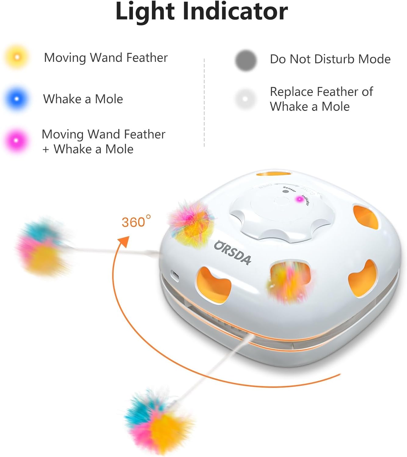 ORSDA Cat Toys Rechargeable, 4 in 1 Interactive Cat Toy, Hide and Seek, Whack a Mole, Magic Wand, Chasing Feather, with 4 Replacements - Image 8