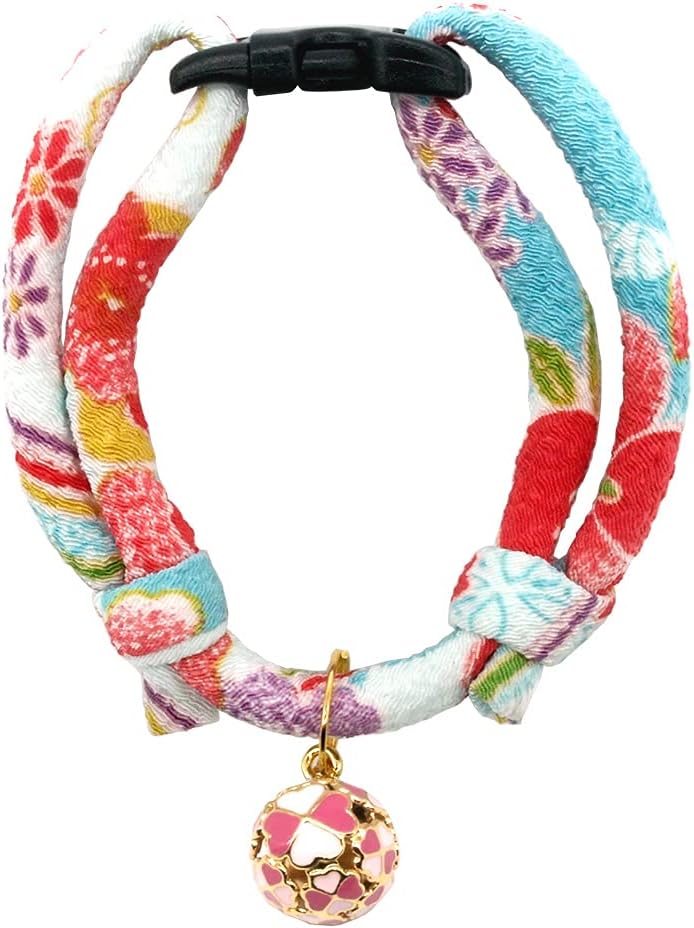 PetSoKoo Four-Leaf Clover Cat Collar with Bell Breakaway Buckle. Japan Chirimen,Cute Kitten Collar for Girl Boy,Samll Cat,Blue - Image 2