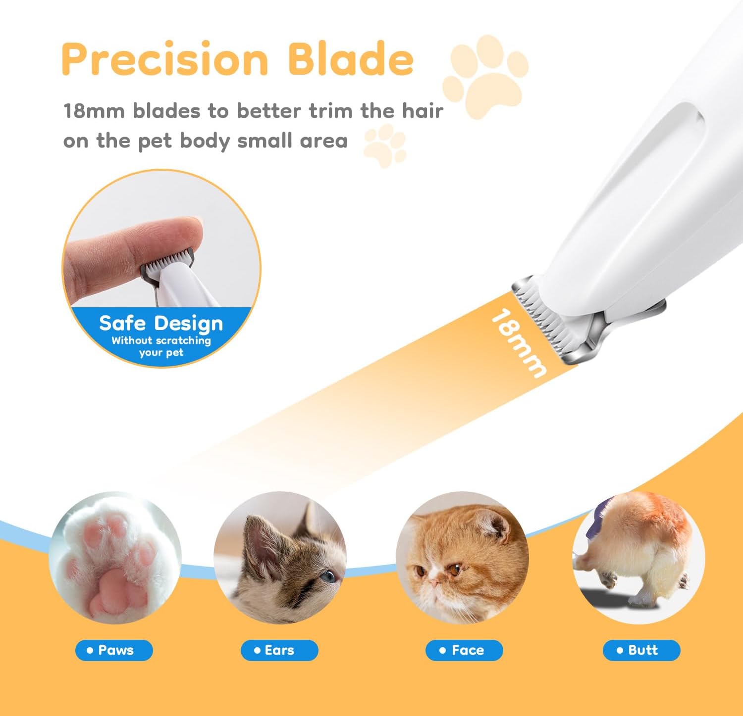 Mcbazel Cordless Dog Paw Trimmer with LED Light, Quiet Precision Pet Grooming Kit for Dogs and Cats, Electric Hair Clipper Pet Shaver for Paws, Face, Ears and Sensitive Areas - Image 3