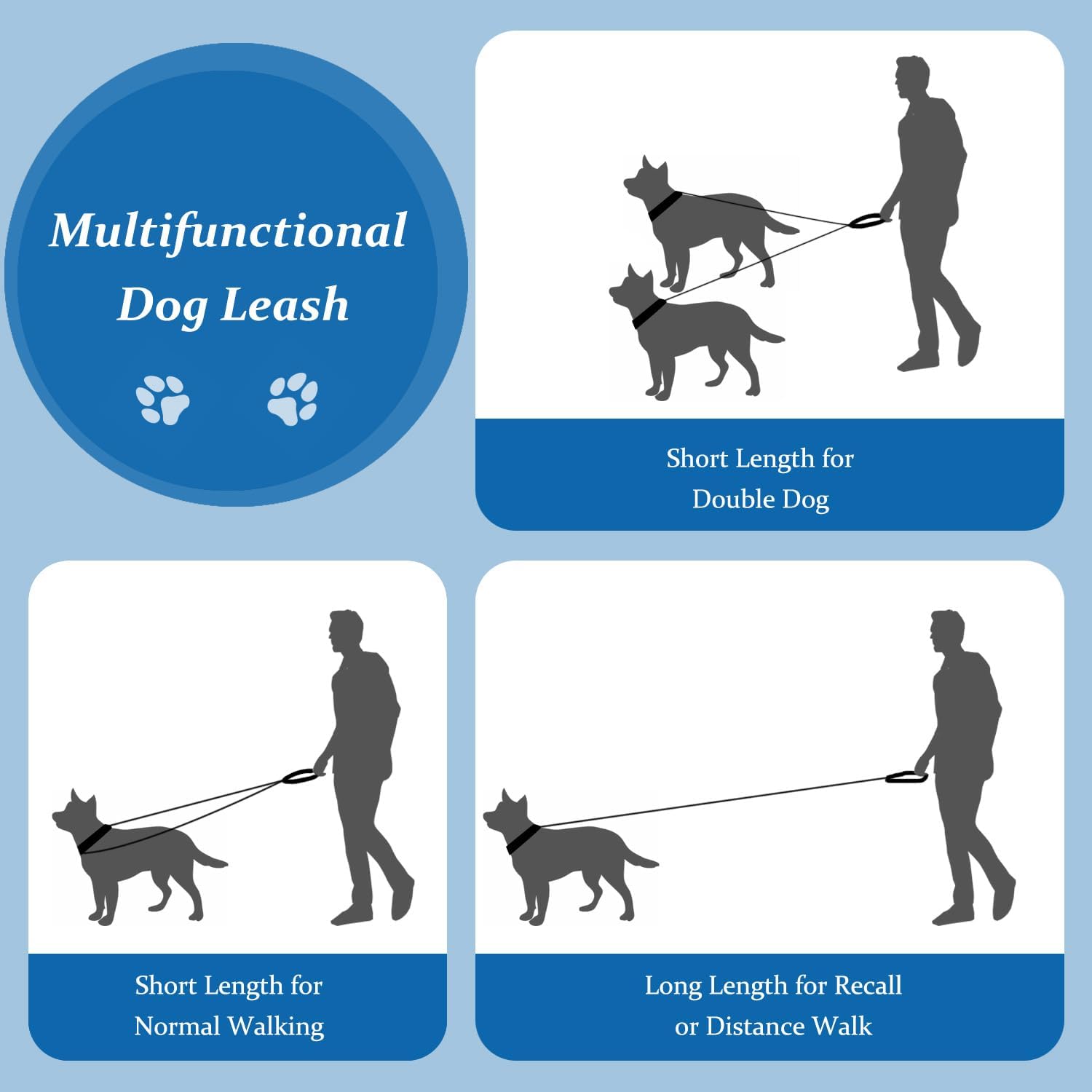 SevenFish Anti-Pull Dog Leash, No Tangle Adjustable Dog Lead with Soft Double Padded Handle, Heavy Duty Reflective Dog Leash for Large Medium Dogs Training and Walking, Black - Image 8