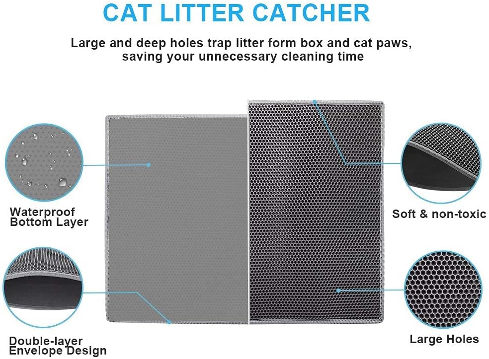 Pieviev Cat Litter Mat Trapper - 76 x 61cm Honeycomb Double Layer Tapis Litiere Chat -Traps Messes, Easy Clean and Durable (Gray) - Image 3