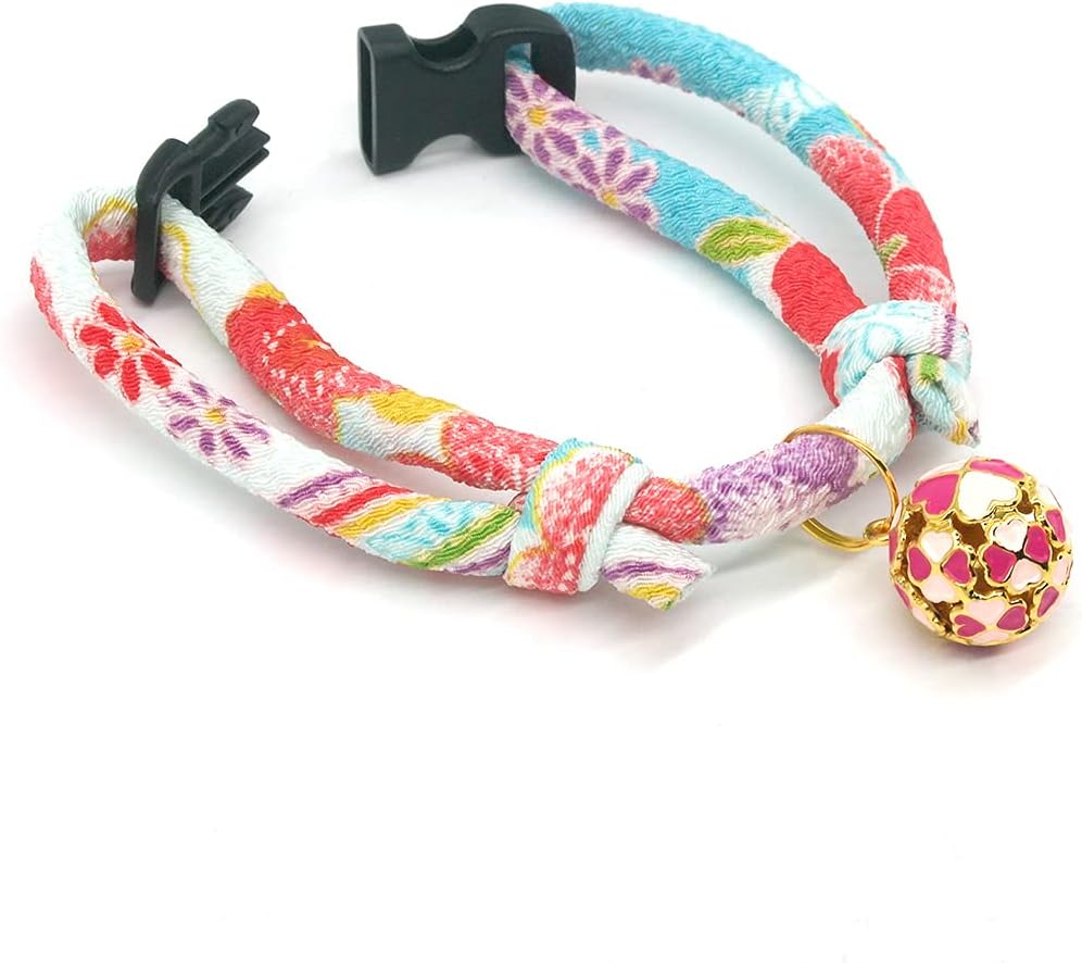 PetSoKoo Four-Leaf Clover Cat Collar with Bell Breakaway Buckle. Japan Chirimen,Cute Kitten Collar for Girl Boy,Samll Cat,Blue - Image 5