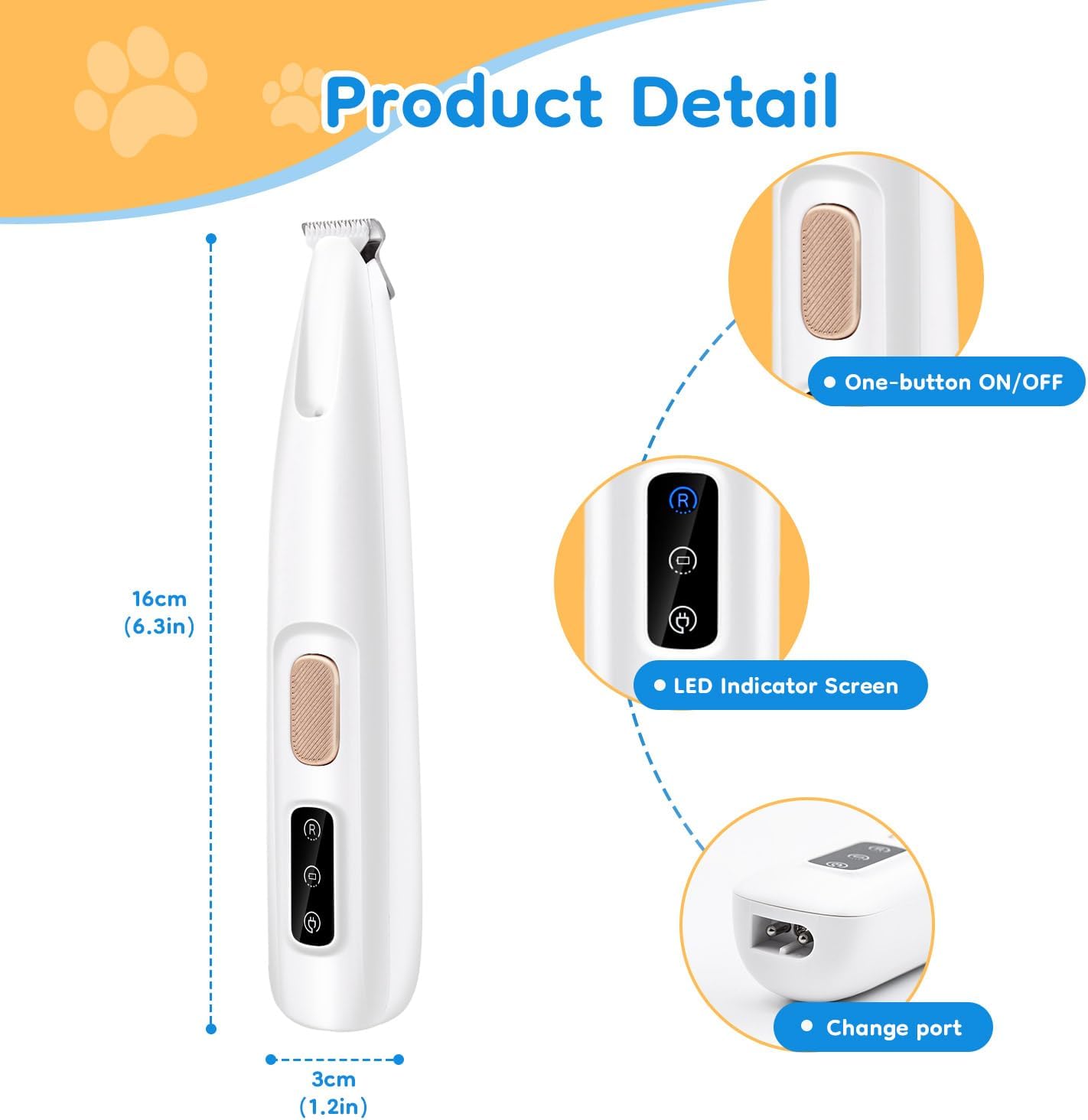 Mcbazel Cordless Dog Paw Trimmer with LED Light, Quiet Precision Pet Grooming Kit for Dogs and Cats, Electric Hair Clipper Pet Shaver for Paws, Face, Ears and Sensitive Areas - Image 8