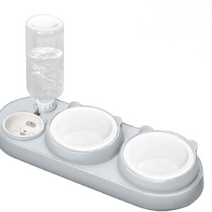 Marchul 3-in-1 Cat Bowl, Ceramic Food and Water Bowl Set, 15° Sloped Design, for Indoor Cats, Small Dogs, and Medium Dogs