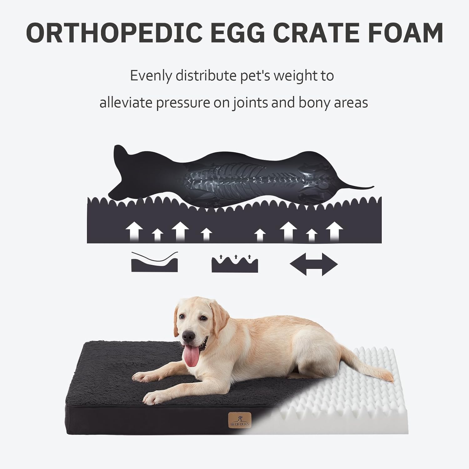 Bedfolks Orthopedic Dog Bed for Extra Large Dogs - Egg Foam Dog Crate Bed with Removable Waterproof Cover, Pet Bed Mat Suitable for Dogs and Pets Up to 90 lbs (41 x 29 x 3.5 inches, Black) - Image 4