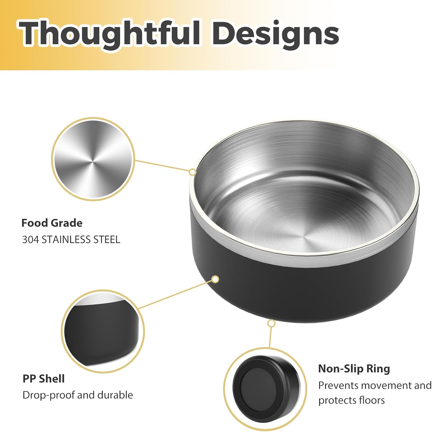 LIHOOOOM Dog Bowl, Anti-Slip Dog Water Bowl and Food Bowl, Non-Rusting Stainless Steel Dog Bowls, Durable and Easy to Clean, Suitable for Medium and Large Dogs (40Ounces, Black) - Image 5
