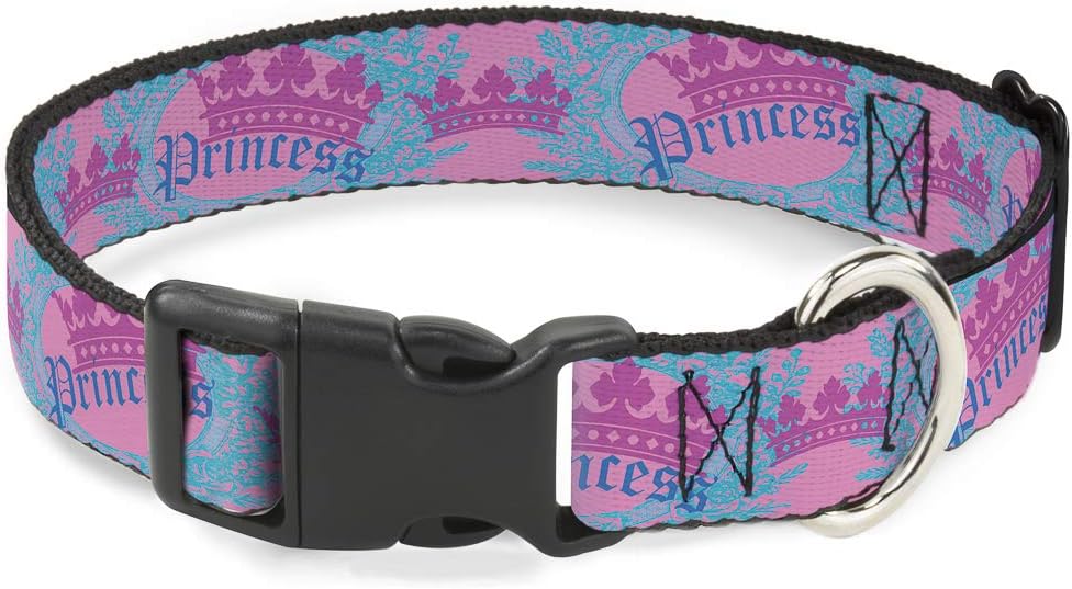 Buckle-Down PC-W30386-WM Dog Collar Plastic Clip Buckle, Crown Princess Oval Pink/Turquoise, 1.5" x 16-23" - Image 2