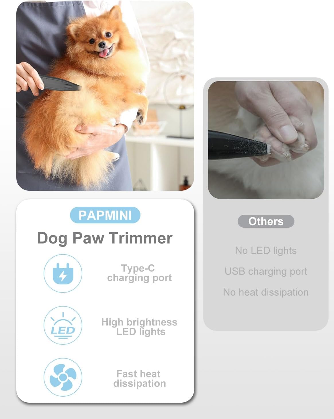 KIKETECH LED Paw Trimmer - Low Noise, Cordless Clippers for Dog Grooming, USB Rechargeable Small Area Shaver for Cats Hair Around Paws, Eyes, Ears, Face, Rump, Black - Image 6