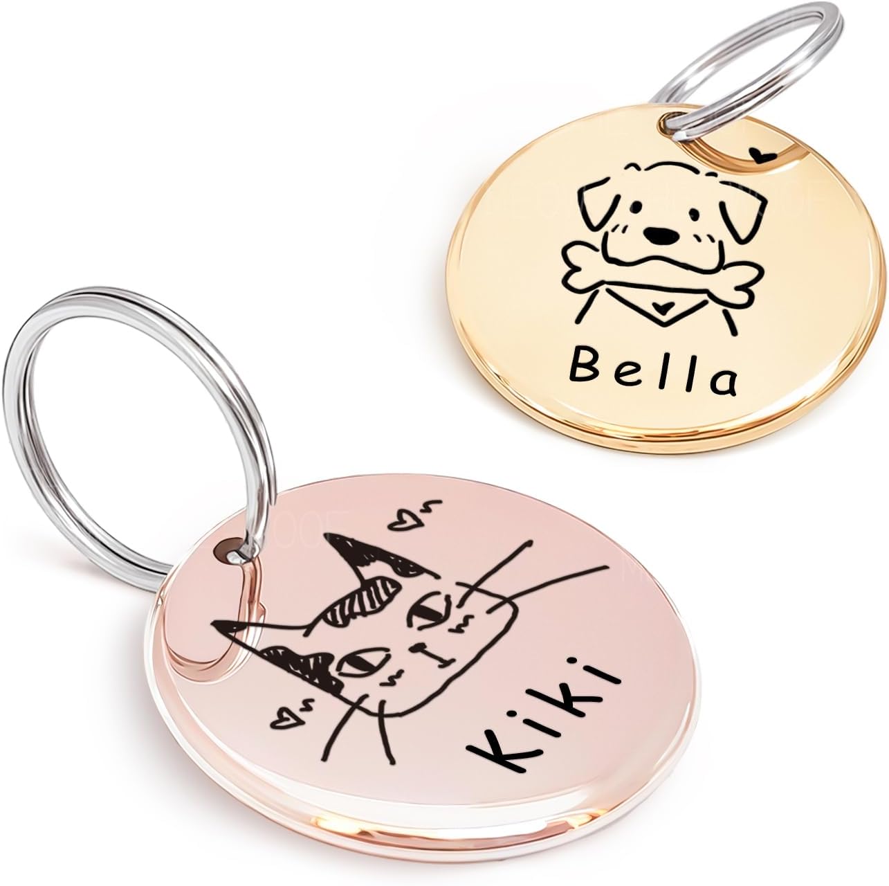 Cat Dog Original Portrait Design for Cat Dog ID Tags – Stainless Steel Deep Engraving Customized Dog Collar Accessories (Round) - Image 2
