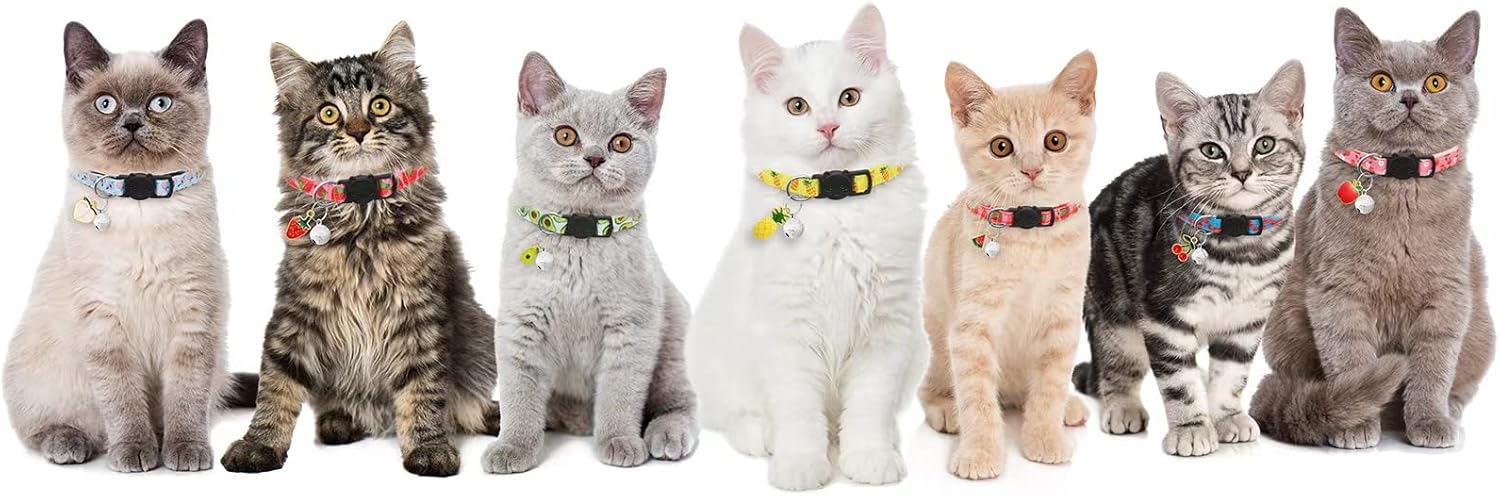 7 Pack Breakaway Cat Collars with Bells & Fruit Pendants,Safety Kitten Collar,Adjustable,Ideal for Girl Cats Boy Male Cats Pet Supplies,Accessories,Gifts - Image 6