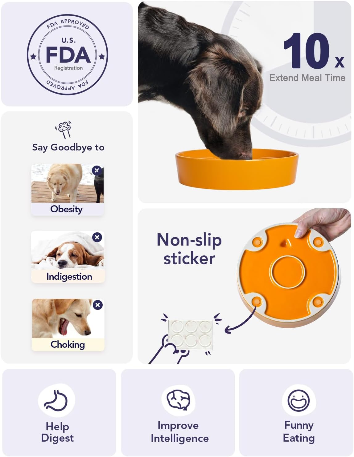 LE TAUCI Dog Bowls Slow Feeder Ceramic, 1.5 Cups Slow Feeding Dog Bowl Small Medium Breed, Puppy Slow Feeder Bowl for Fast Eater, Dog Dishes to Slow Down Eating, Puzzle Dog Food Bowl, Pumpkin Orange - Image 5