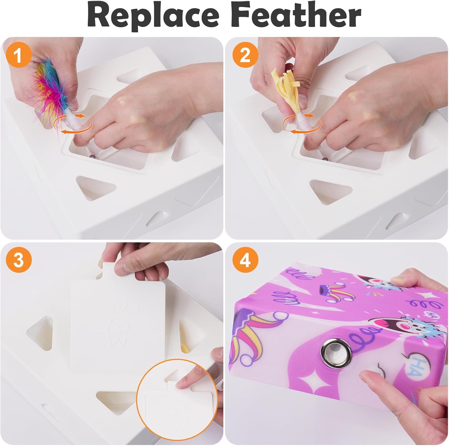 Interactive Cat Toys -Migibox for Indoor Bored Cats, Automatic Pop Out Feathers from 7 Holes Randomly, Motion Activated, USB Rechargeable (Purple Skin) - Image 7