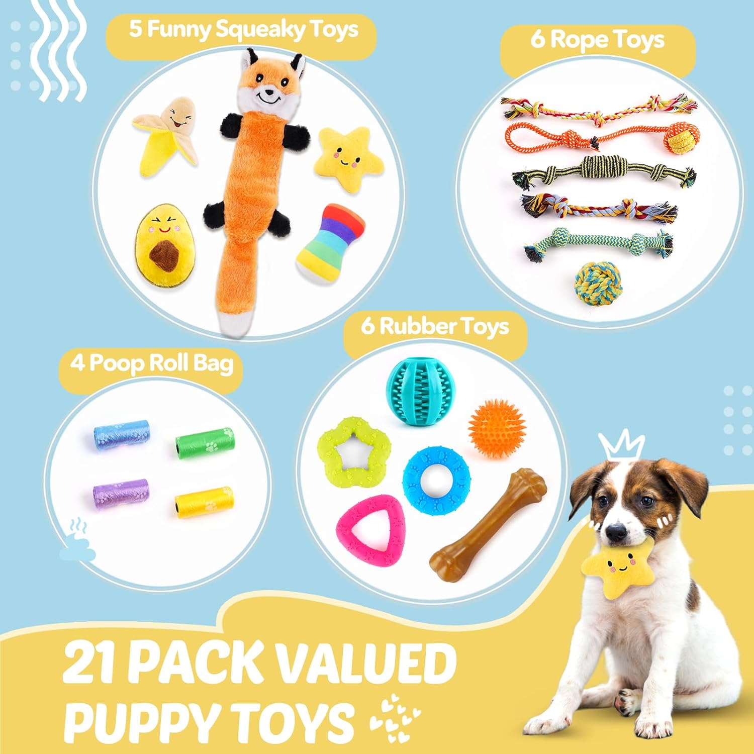 Puppy Toys 21 Pack, Small Dog Chew Toys with Rope Toys for Teething Pet Cute Squeak Toy with Treating Ball for Puppy, Small Dogs - Image 3
