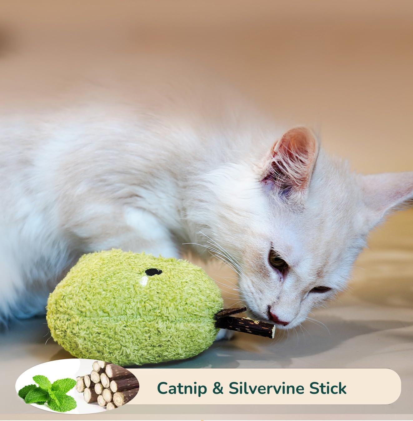 Petelligent Durable and Interactive Catnip Toy Teething Silvervine Stick Cat Toy: Chewing Stick, Grinding Teeth Rod, and Chewable Cat Doll for Your Pet's Entertainment (Pear Green) - Image 4
