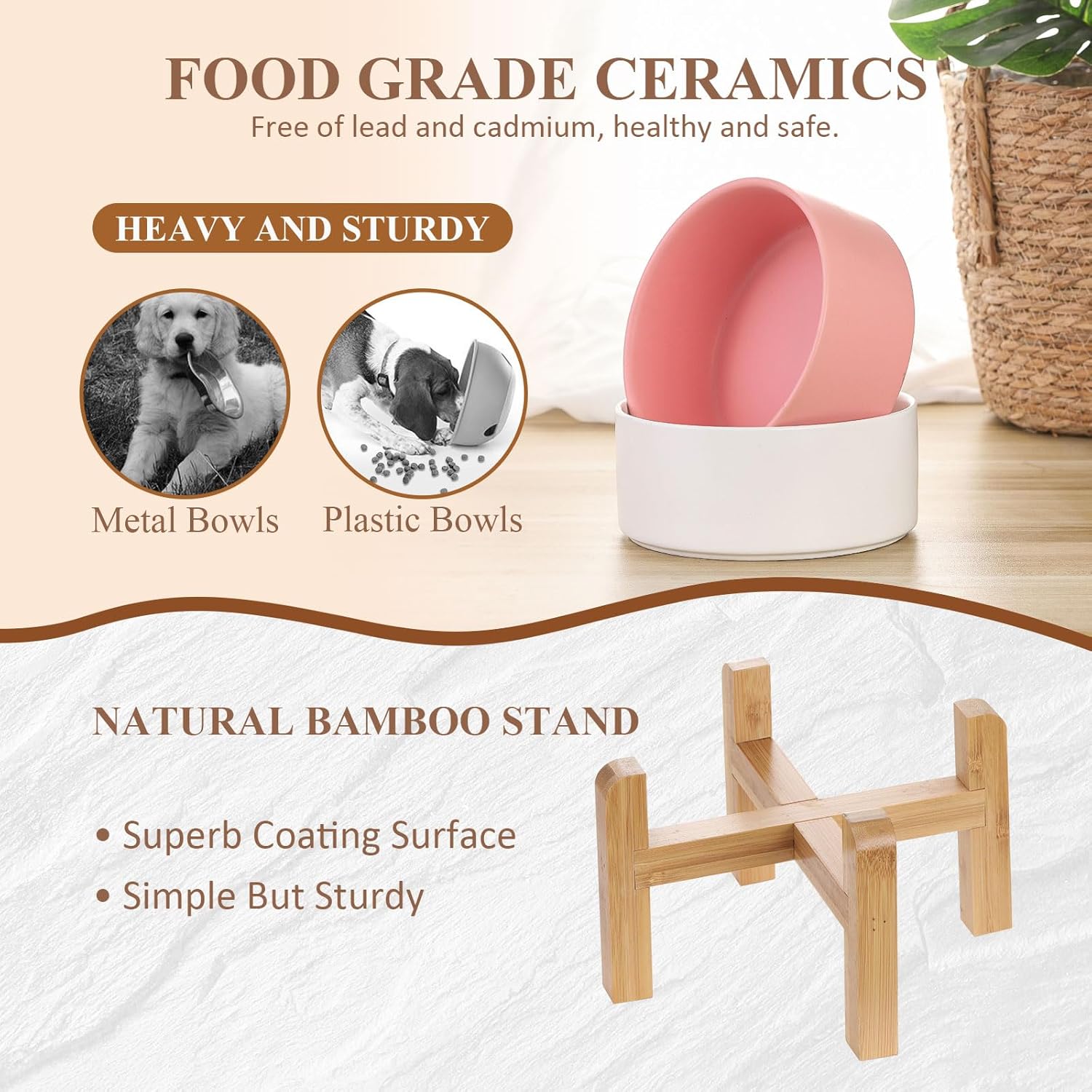 White Ceramic Elevated Raised Dog Bowls - Dog Food Dish with Stand - Double Raised Dog Food and Water Bowls Anti Vomiting - Pet Bowl with Anti Slip Rubber pad - Stress Free for Medium Dogs -Set of 2 - Image 5