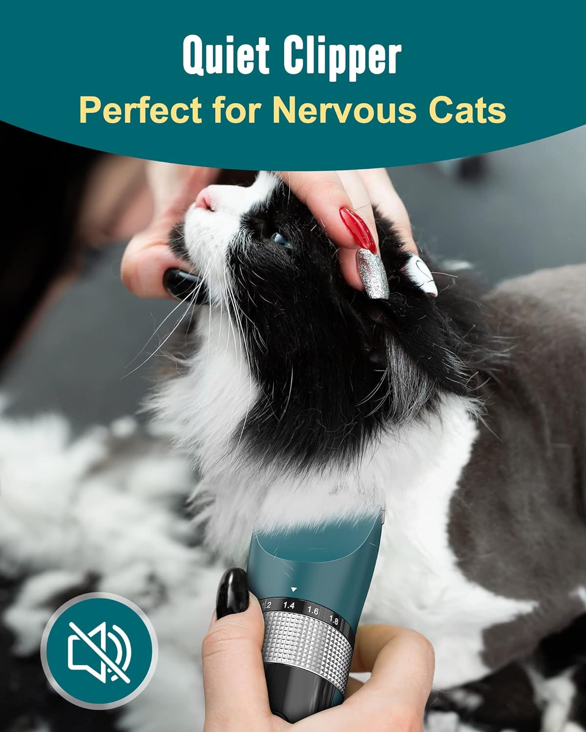 oneisall Cat Grooming Clippers for Matted Long Hair, 5-Speed Cat Grooming Kit Cordless Low Noise Pet Hair Clipper Trimmer Shaver for Dogs Cats Animals (Green) - Image 5
