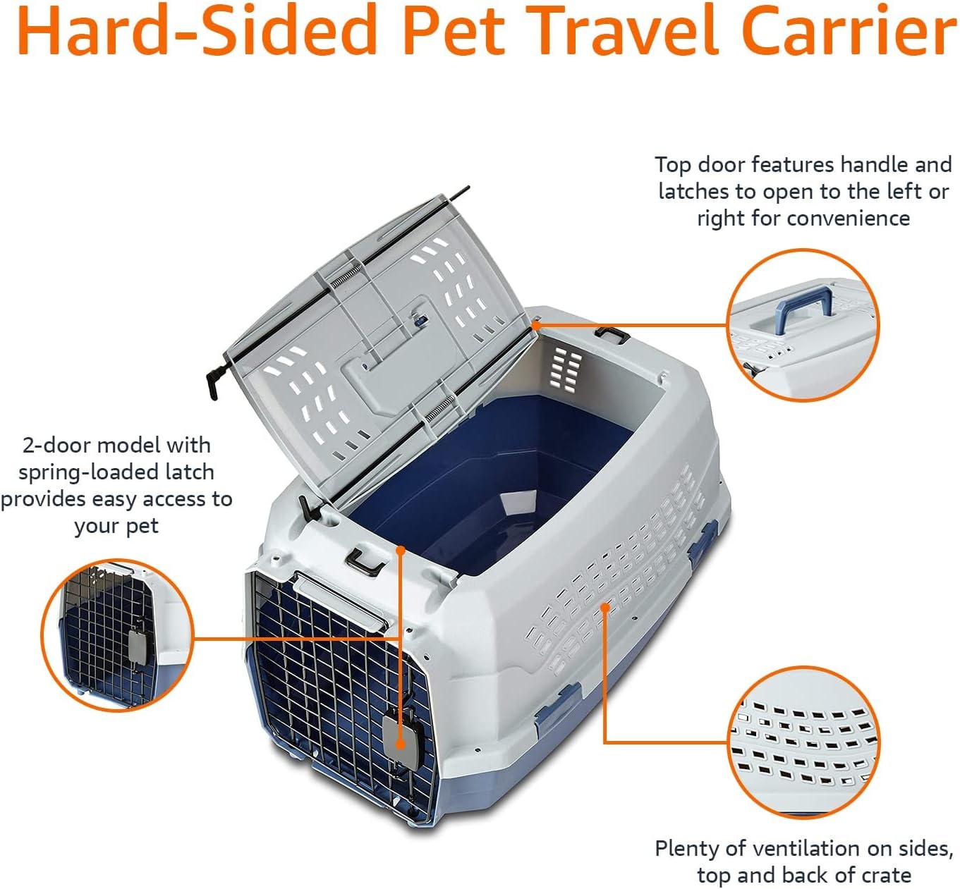 Amazon Basics Two-Door Top-Load Hard-Sided Pet Travel Carrier, 58.4 cm - Image 6