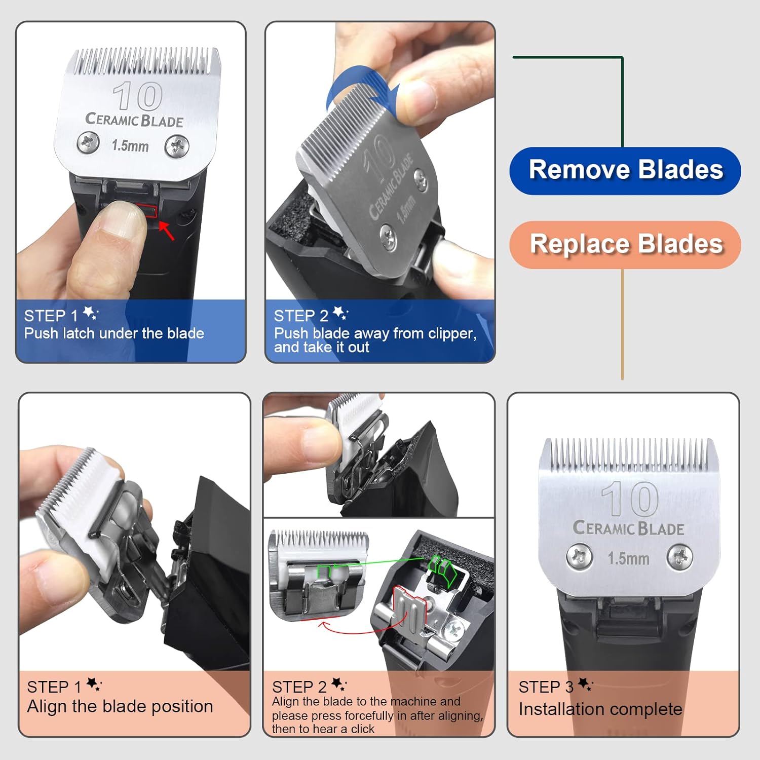 Detachable Pet Clipper Blades, Compatible with Most Andis, Oster A5, Wahl KM Series Clipper,Made of Ceramic Blade & Stainless Steel Blade (30# 0.5mm) - Image 6