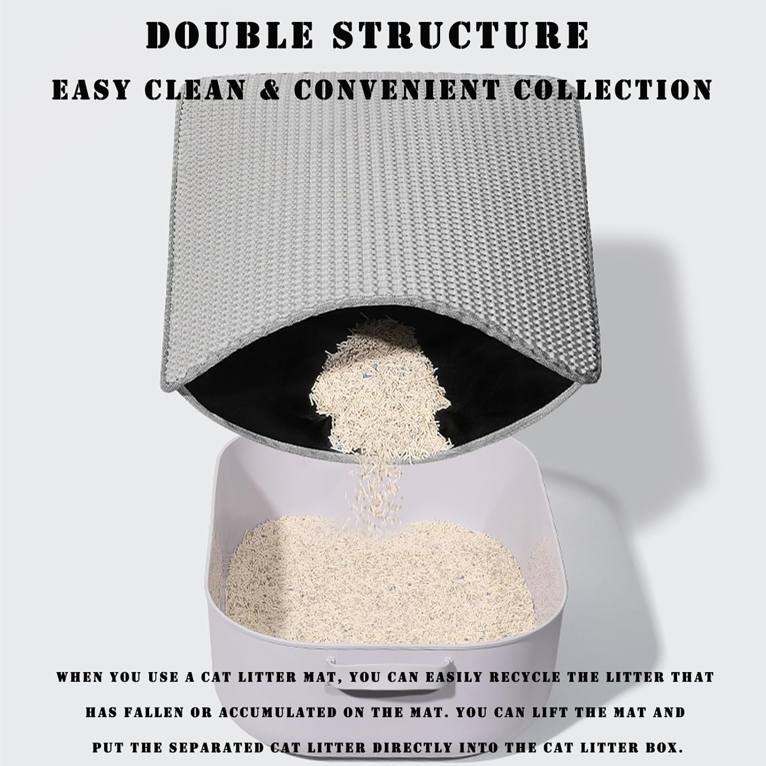 HCY&WLD Cat Litter Mat, 45x26/35x24/30x22/24x18 Inch Double Layer Cat Litter Box Mat, EVA Non-Slip, Waterproof Urine Proof Cat Litter Catcher Mat, Easy Clean Scatter Control (35x24 Inch, Gray) - Image 6