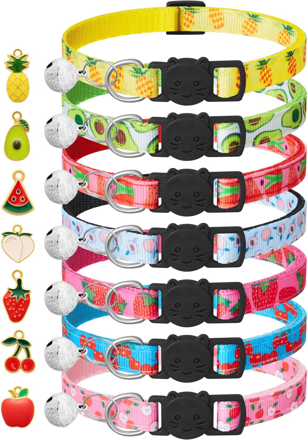 7 Pack Breakaway Cat Collars with Bells & Fruit Pendants,Safety Kitten Collar,Adjustable,Ideal for Girl Cats Boy Male Cats Pet Supplies,Accessories,Gifts - Image 2