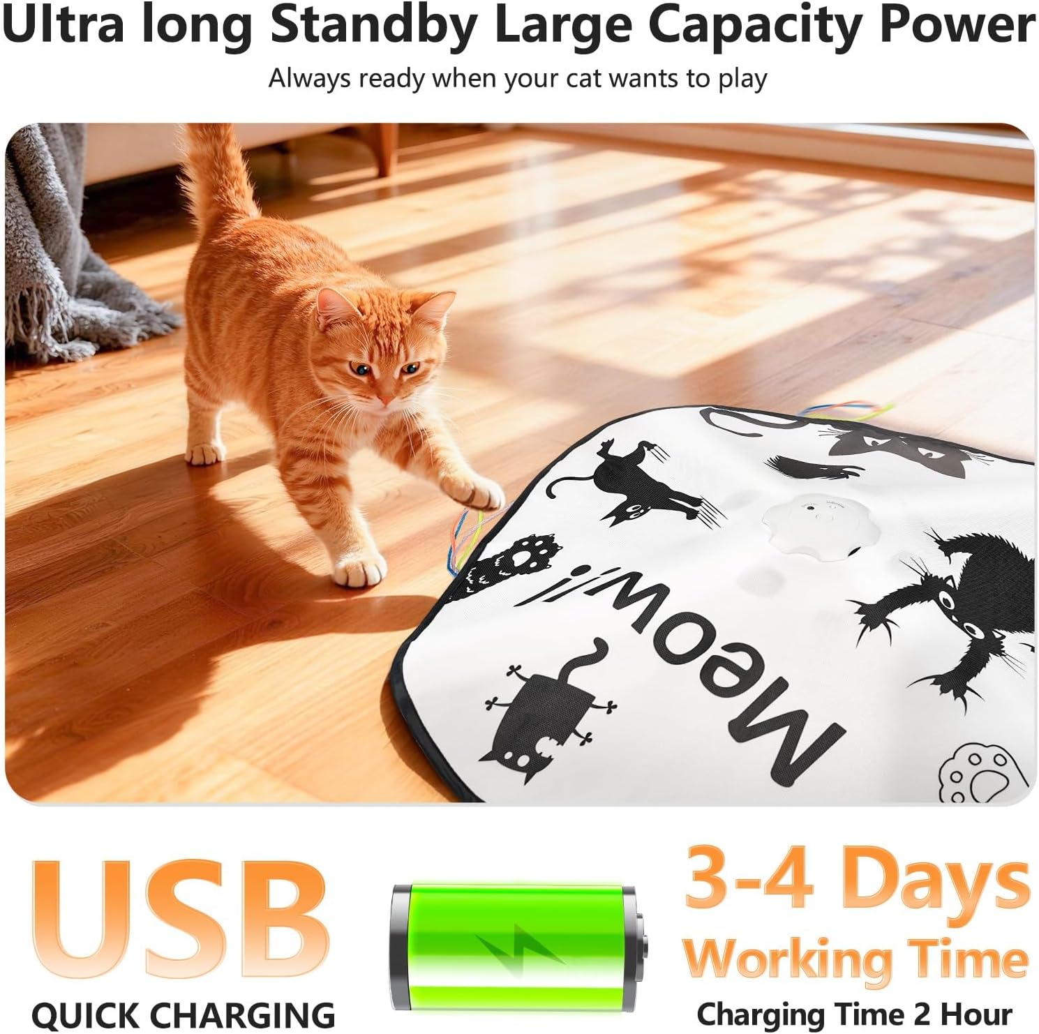 ORSDA Cat Toys Rechargeable, 4 in 1 Interactive Cat Toy, Hide and Seek, Whack a Mole, Magic Wand, Chasing Feather, with 4 Replacements - Image 7