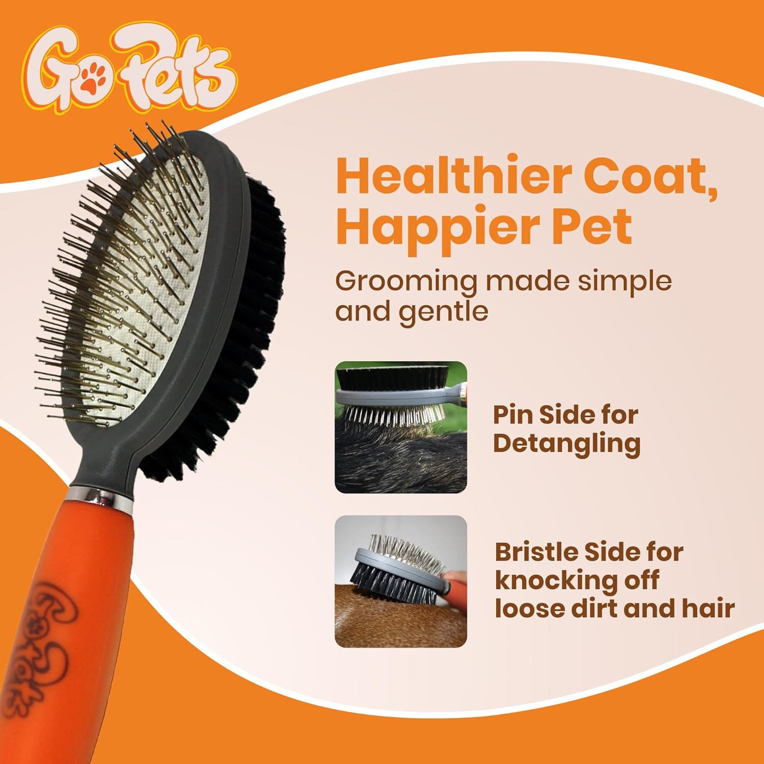 Professional Double Sided Pin and Bristle Brush for Dogs and Cats by GoPets Grooming Comb Cleans Pets Shedding and Dirt for Short Medium or Long Hair - Image 4