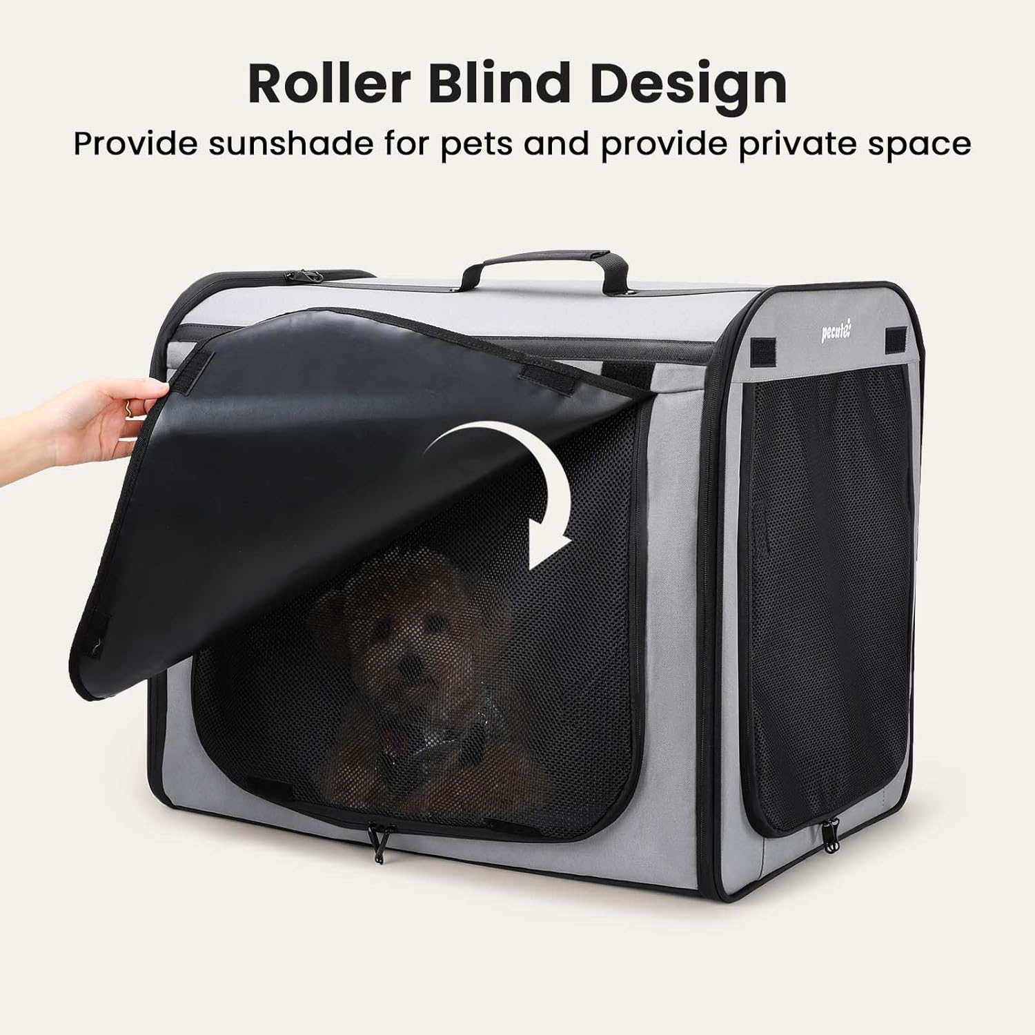 Pecute Collapsible Dog Crate for Pets<15kg, Pet Carrier Stable and Light Weight, Soft Dog Crate with Breathable Windows, Portable Dog Carrier with Curtain 61×45×52 cm (Gray) - Image 8