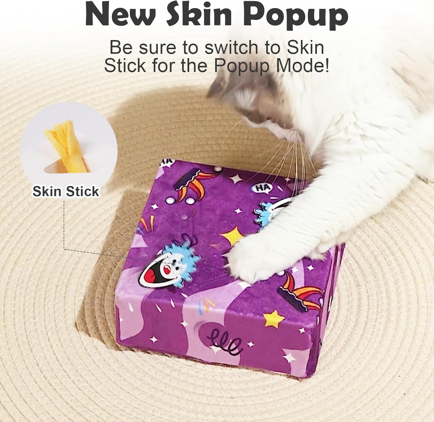 Interactive Cat Toys -Migibox for Indoor Bored Cats, Automatic Pop Out Feathers from 7 Holes Randomly, Motion Activated, USB Rechargeable (Purple Skin) - Image 6