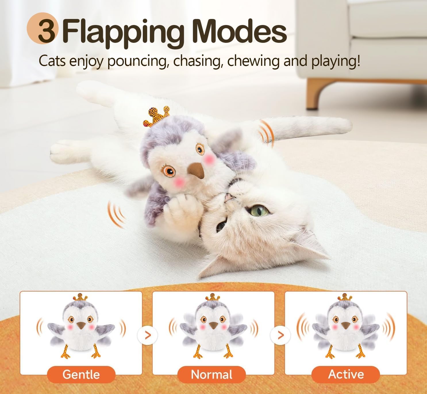 Migipaws Flapping Bird, Lifelike Sandpiper Chirping,Touch Activated KittenToy,Interactive Cat Toy for All Breeds Cat Kicker,Catnip Toys,Rechargeable… - Image 4
