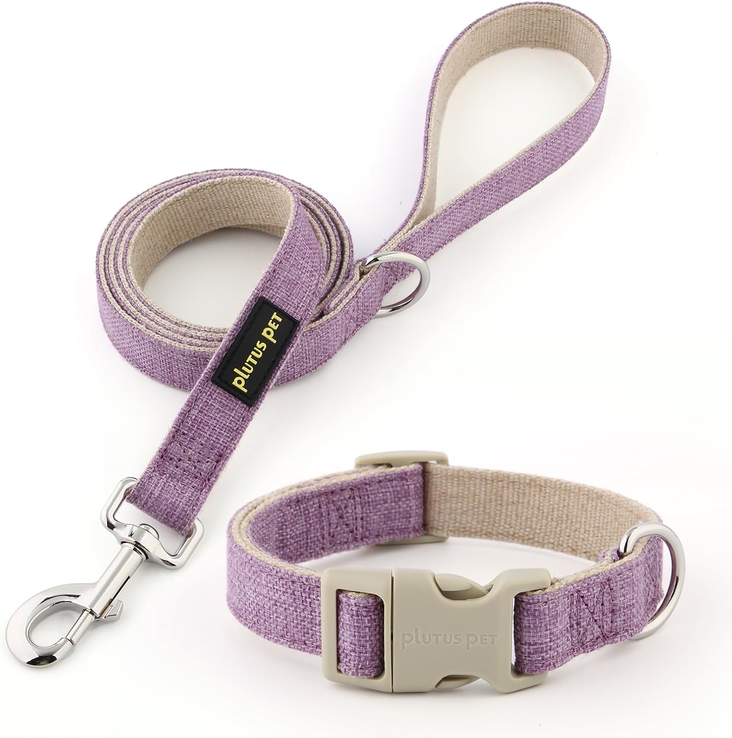 Plutus Pet Cotton Hemp Dog Collar and Leash Set, Adjustable Collar for Small, Medium, and Large Dogs, Heavy Duty and Soft on Skin, Lavender, S - Image 2