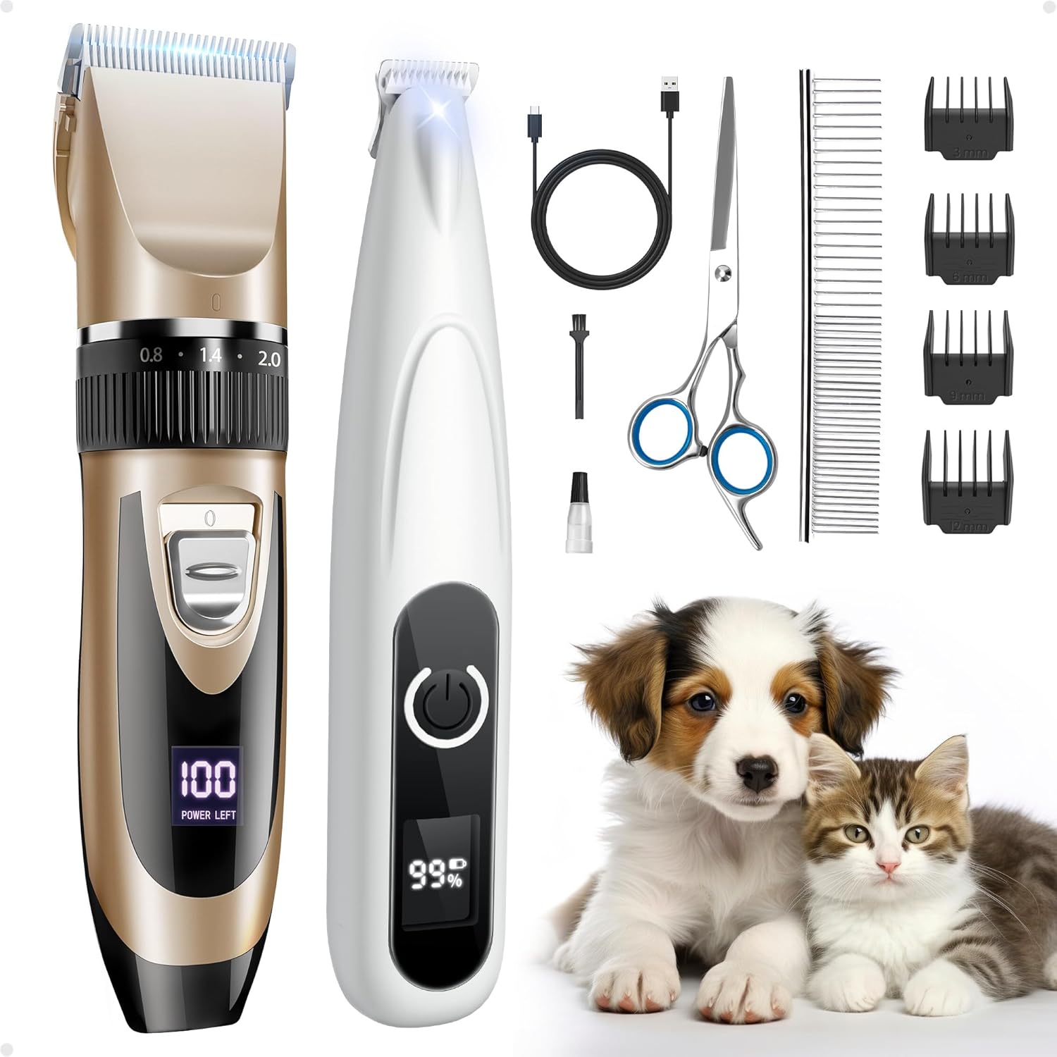 PAPMINI 2 in 1 Dog Grooming Kit, Low Noise Rechargeable Dog Clippers for Grooming, Cordless Pet Hair Clippers and Paw Trimmer, Pet Shavers for Small Dogs Cats Animals (Gold) - Image 2