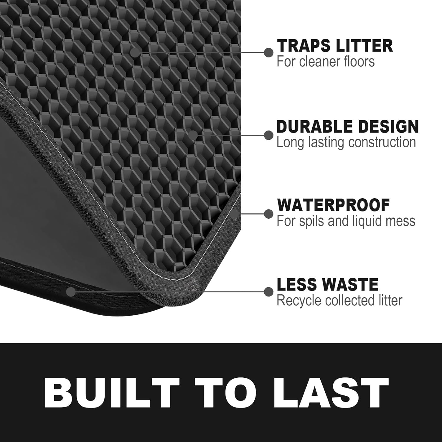 ZuHucpts Large Cat Litter Mat Trapper -90 x 61 cm1 Pack Honeycomb Double Layer Litter Mat -Traps Messes, Easy Clean and Durable, Non Toxic Trapper Rug Suitable for Litter Tray (Black) - Image 3