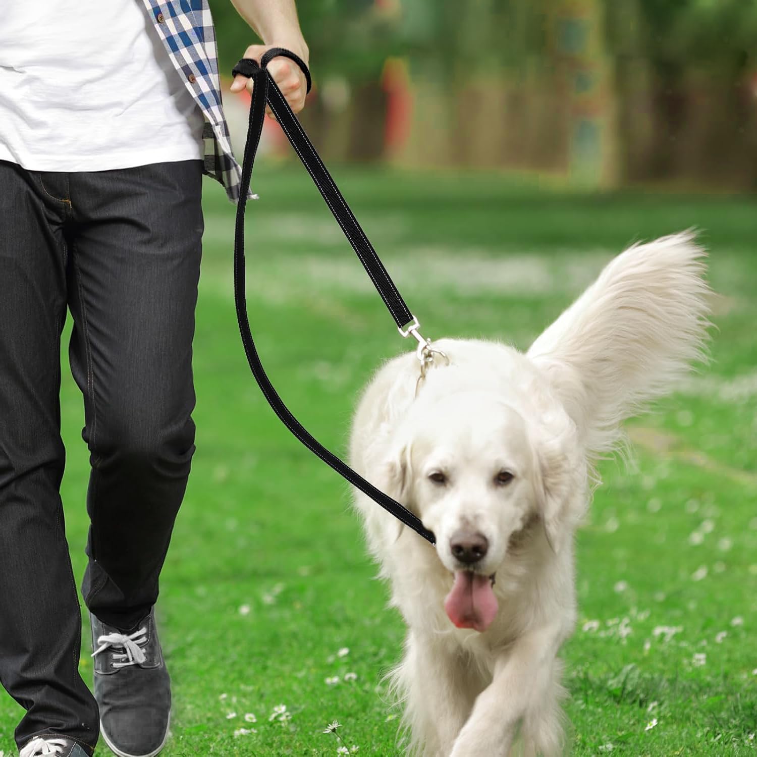 SevenFish Anti-Pull Dog Leash, No Tangle Adjustable Dog Lead with Soft Double Padded Handle, Heavy Duty Reflective Dog Leash for Large Medium Dogs Training and Walking, Black - Image 5