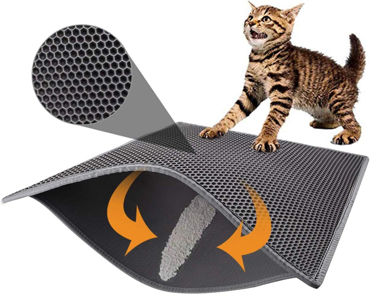 Pieviev Cat Litter Mat Trapper - 76 x 61cm Honeycomb Double Layer Tapis Litiere Chat -Traps Messes, Easy Clean and Durable (Gray) - Image 2