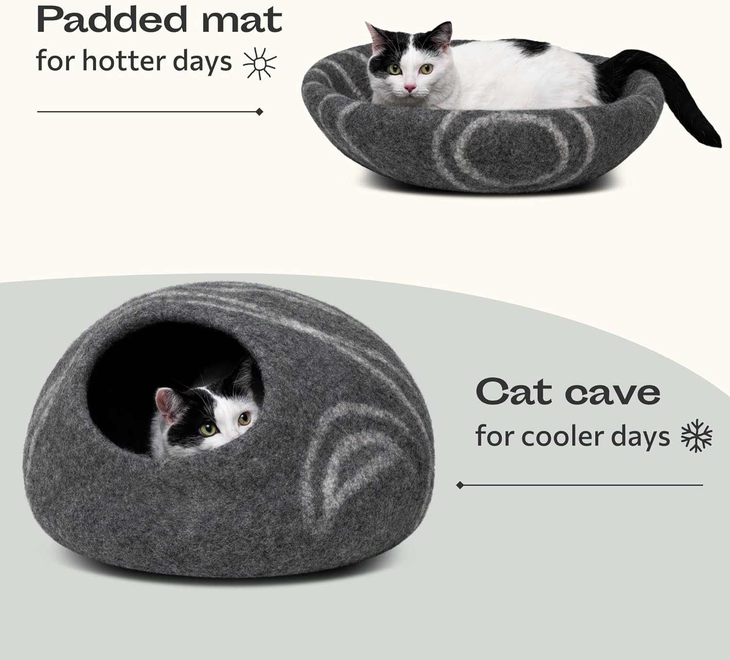 MEOWFIA Premium Felt Cat Bed Cave- Handmade 100% Merino Wool Bed for Cats and Kittens (Dark Shades) (Large, Dark Grey) - Image 5