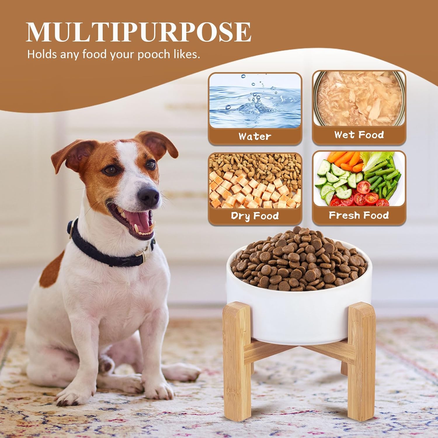 White Ceramic Elevated Raised Dog Bowls - Dog Food Dish with Stand - Double Raised Dog Food and Water Bowls Anti Vomiting - Pet Bowl with Anti Slip Rubber pad - Stress Free for Medium Dogs -Set of 2 - Image 9