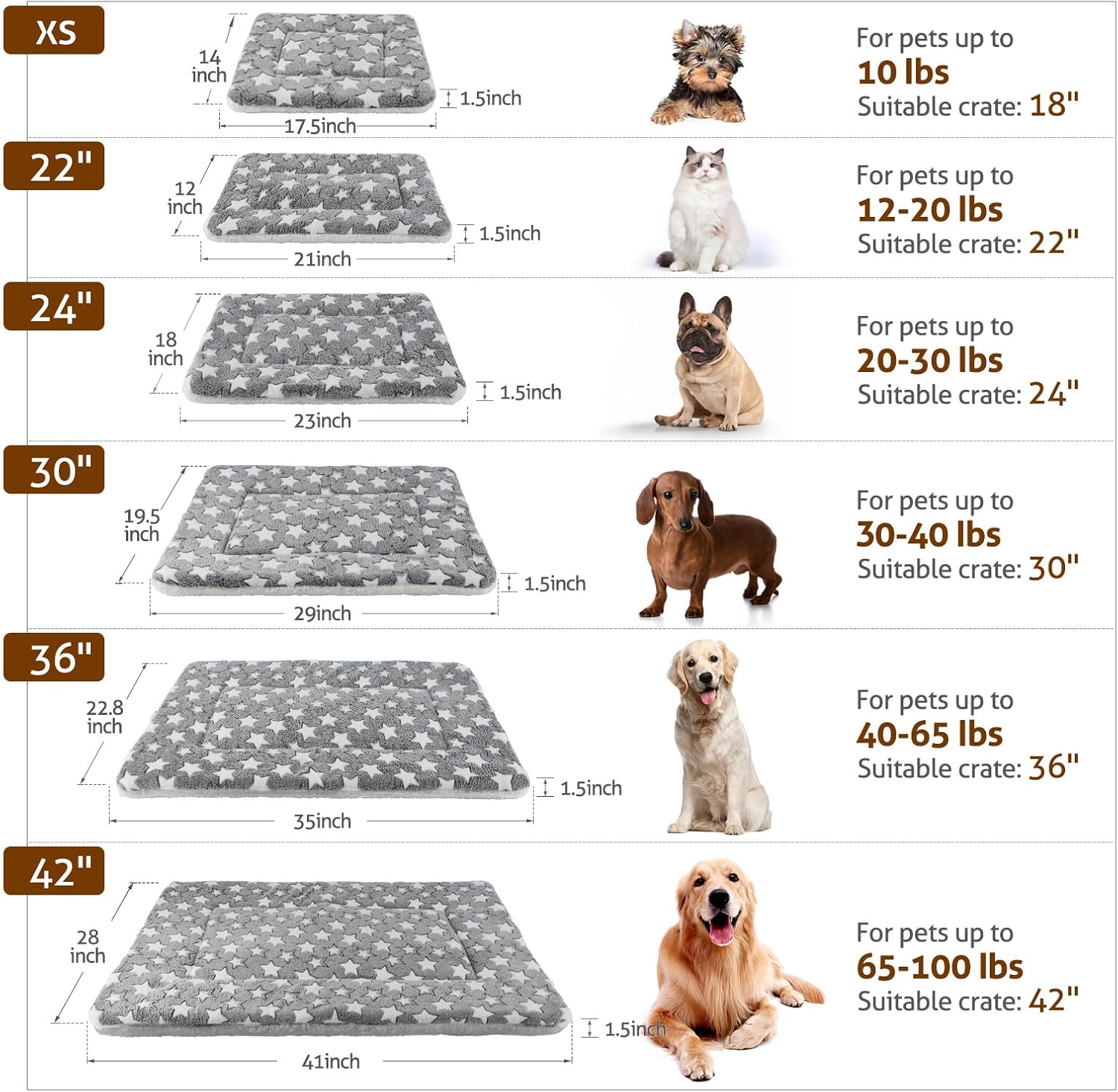 Mora Pets Cat Bed Dog Crate Pad Ultra Soft Pet Bed with Cute Star Print Washable Crate Mat for Small Dogs and Indoor Cats Reversible Fleece Dog Kennel Pad Cat Carrier Mat 14 x 17.5 inch Grey - Image 5