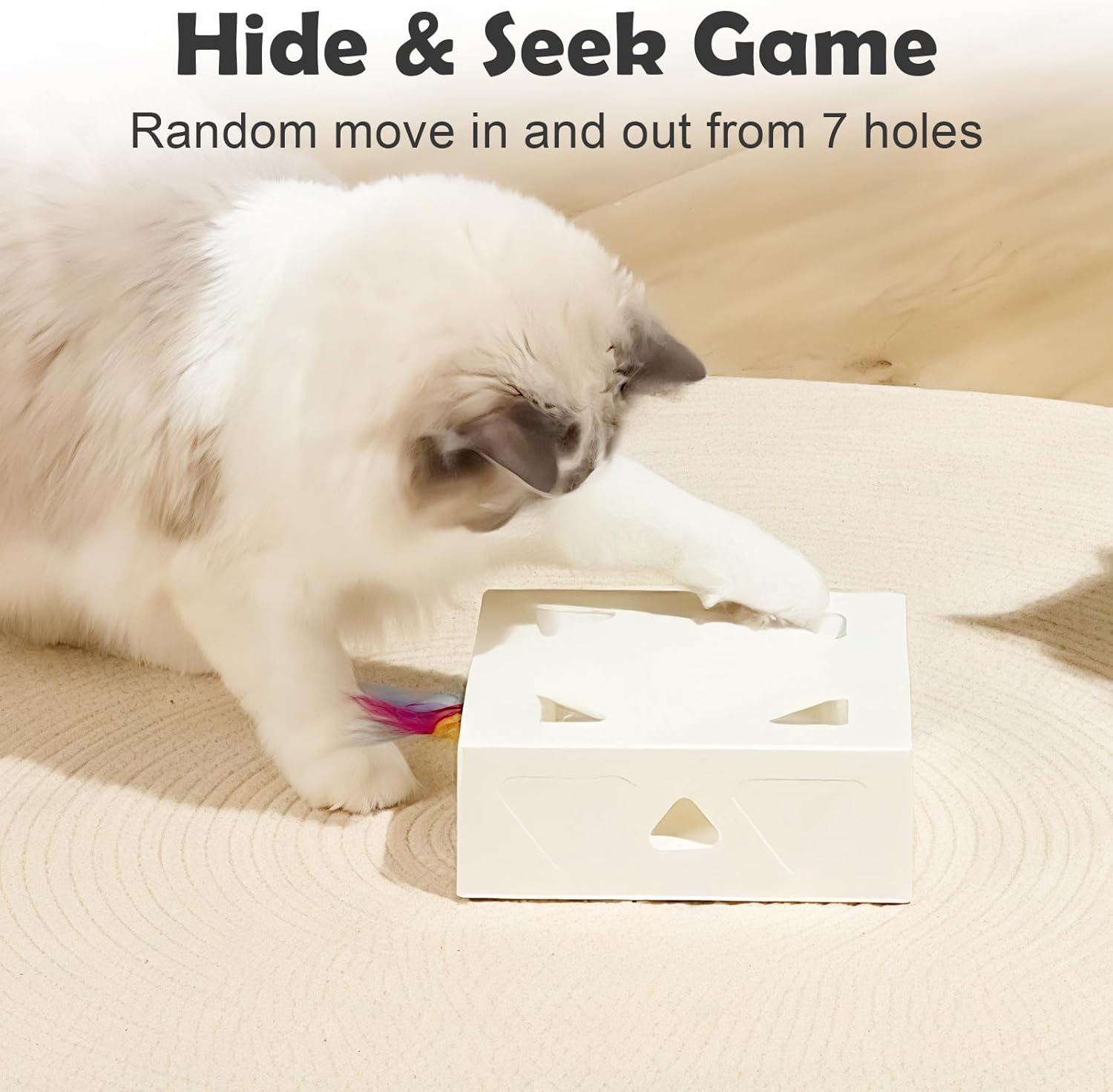 Interactive Cat Toys -Migibox for Indoor Bored Cats, Automatic Pop Out Feathers from 7 Holes Randomly, Motion Activated, USB Rechargeable (Purple Skin) - Image 4